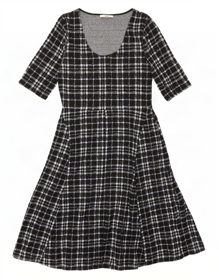 Γυναικείο φόρεμα Oasis 3/4 με μανίκια A-Line UK 14 Large Black Check Polyester