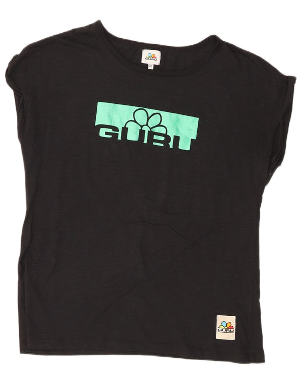 Guru Γυναικείο T-Shirt Top UK 18 XL Μαύρο βαμβακερό