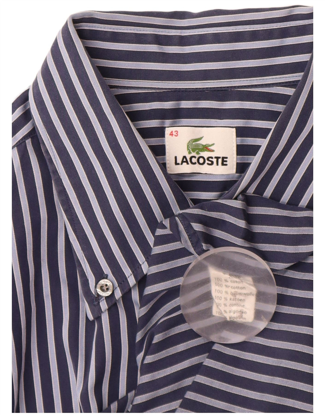 Ανδρικό κοντομάνικο πουκάμισο LACOSTE νούμερο 43 XL Navy Blue από βαμβακερή ρίγα