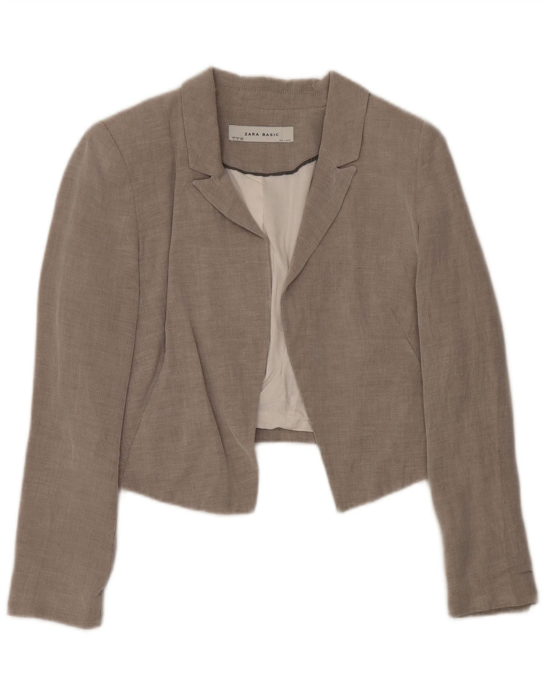 Zara Γυναικείο Open Crop Blazer Jacket UK 12 Medium Grey Cotton