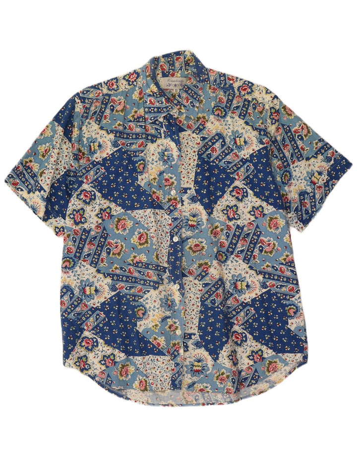 Γυναικείο κοντομάνικο πουκάμισο Creativity UK 10 Small Blue Patchwork Βαμβακερό