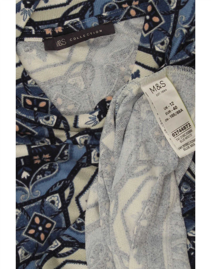 Marks & Spencer Γυναικείο μανίκι 3/4 τοπ UK 12 μεσαίου μπλε γεωμετρικό
