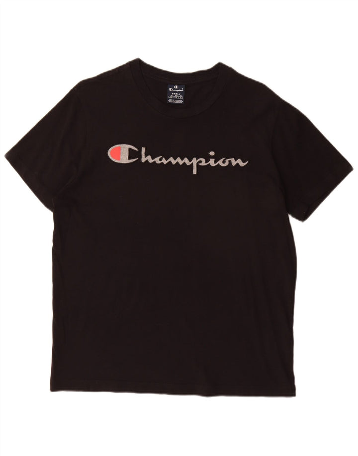 CHAMPION Ανδρικό γραφικό T-Shirt Top Μικρό μαύρο βαμβακερό