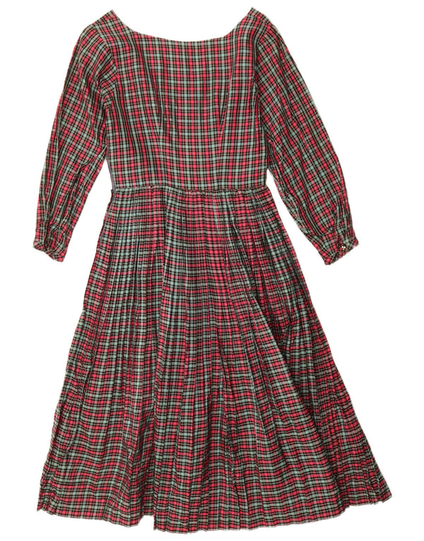 Vintage γυναικείο μακρυμάνικο φόρεμα A-Line UK 8 Small Red Check