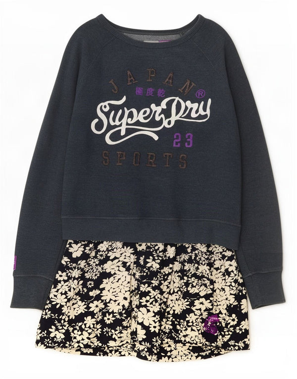 Superdry Γυναικείο Φούτερ με γραφικά Jumper Φόρεμα UK 16 Large Navy Blue