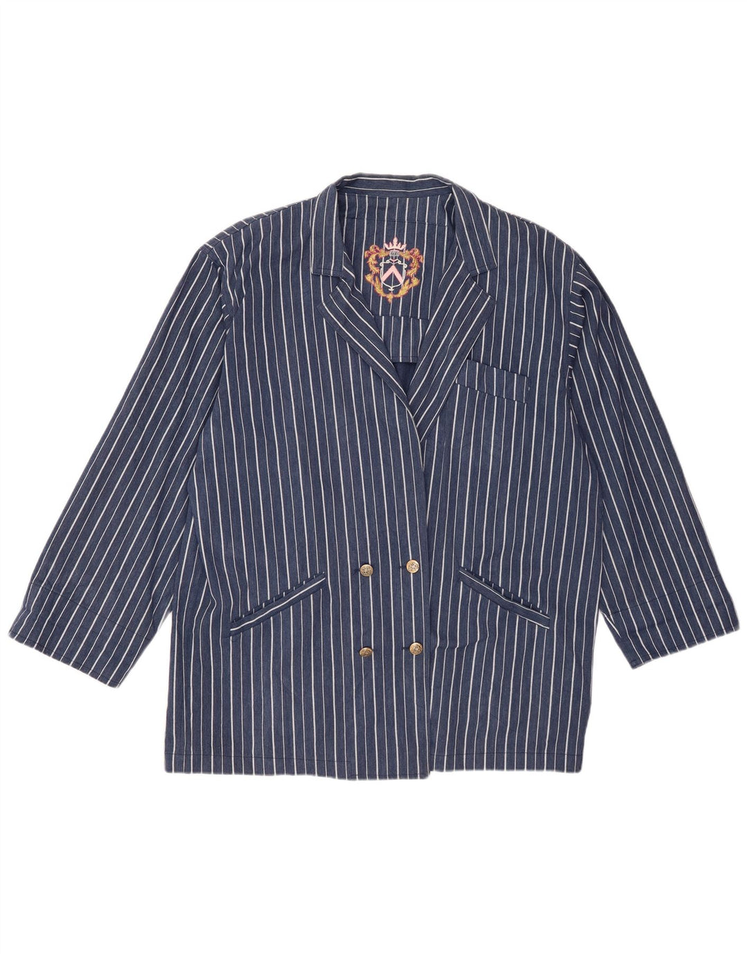 Vintage Γυναικείο Oversized Longline Blazer Jacket IT 44 Medium Blue ριγέ