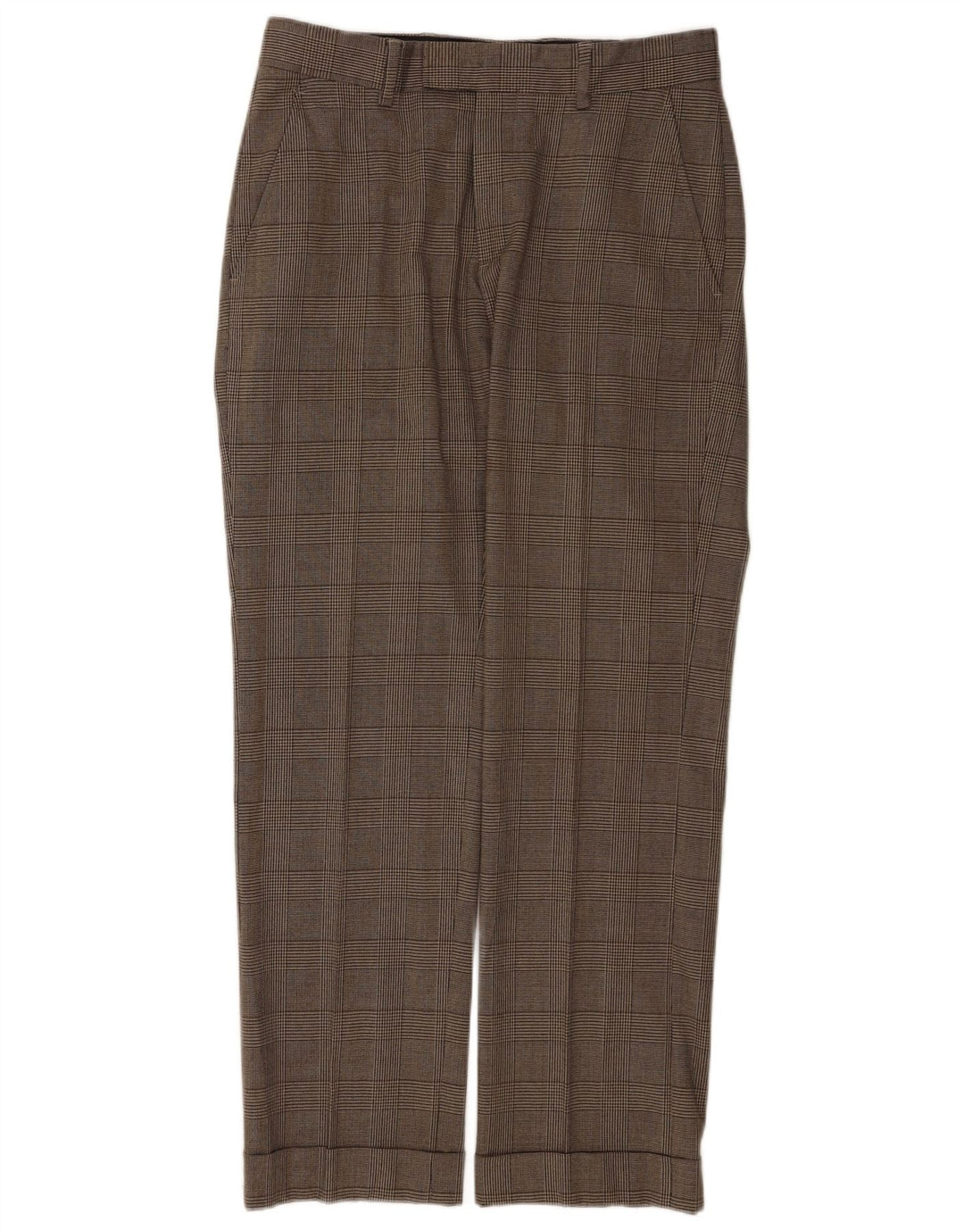Zara Ανδρικό ίσιο παντελόνι EU 40 Medium W31 L31 Brown Check Wool