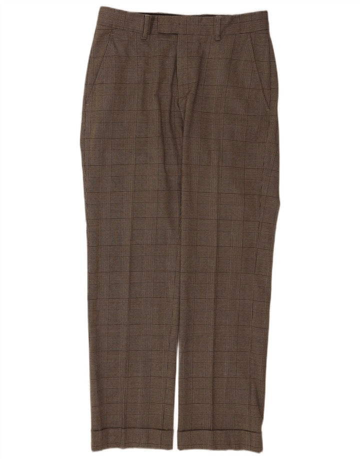Zara Ανδρικό ίσιο παντελόνι EU 40 Medium W31 L31 Brown Check Wool