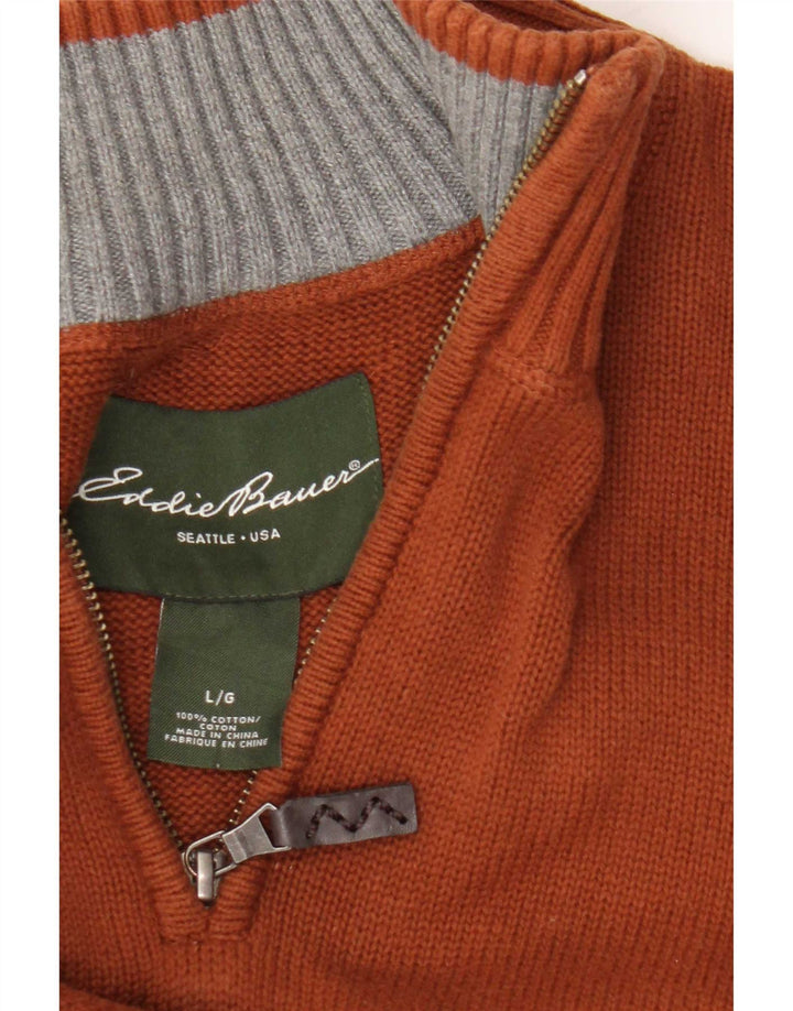 Ανδρικό πουλόβερ με φερμουάρ Eddie Bauer, μεγάλο καφέ βαμβακερό