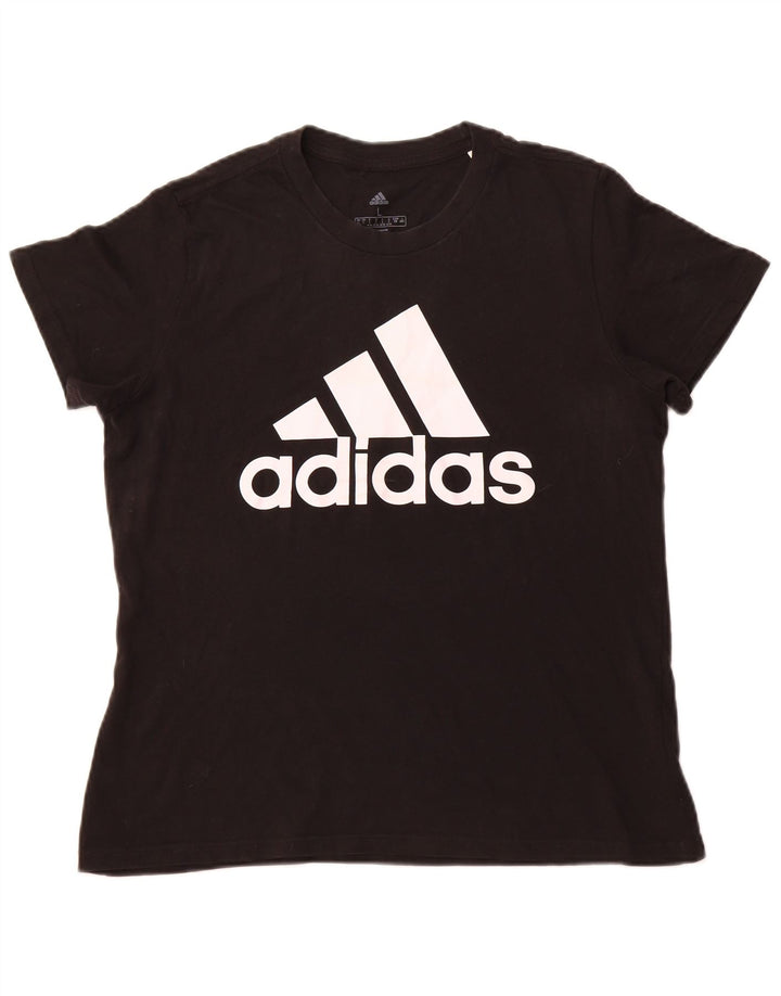Γυναικείο γραφικό μπλουζάκι ADIDAS Top UK 16/18 μεγάλο μαύρο βαμβακερό