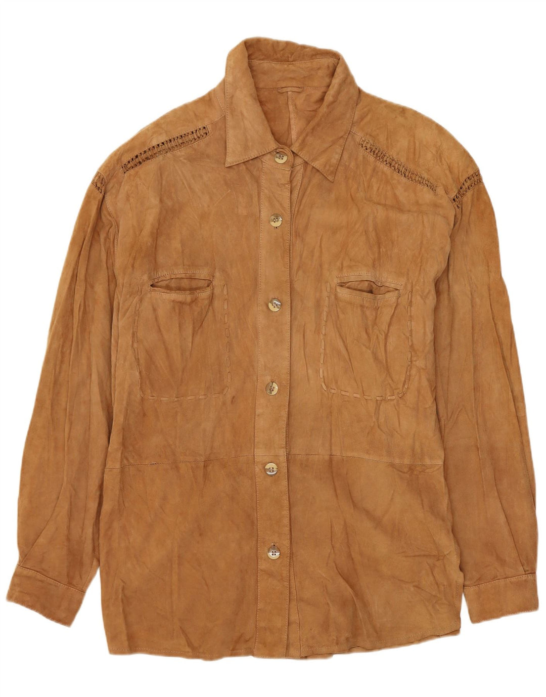 Vintage γυναικείο πουκάμισο Suede UK 14 Medium Beige Leather