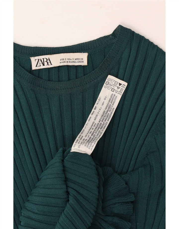 Zara Γυναικεία Μπλούζα Crop Top UK 8 Μικρή Πράσινη Βισκόζη