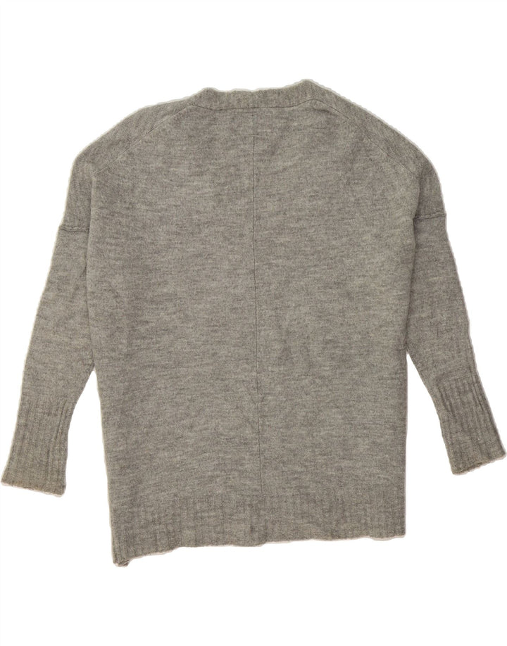 SUPERDRY Womens Oversized Longline V-Neck Jumper Sweater UK 10 Small Grey Vintage Superdry and Second-Hand Superdry from Messina Hembry 