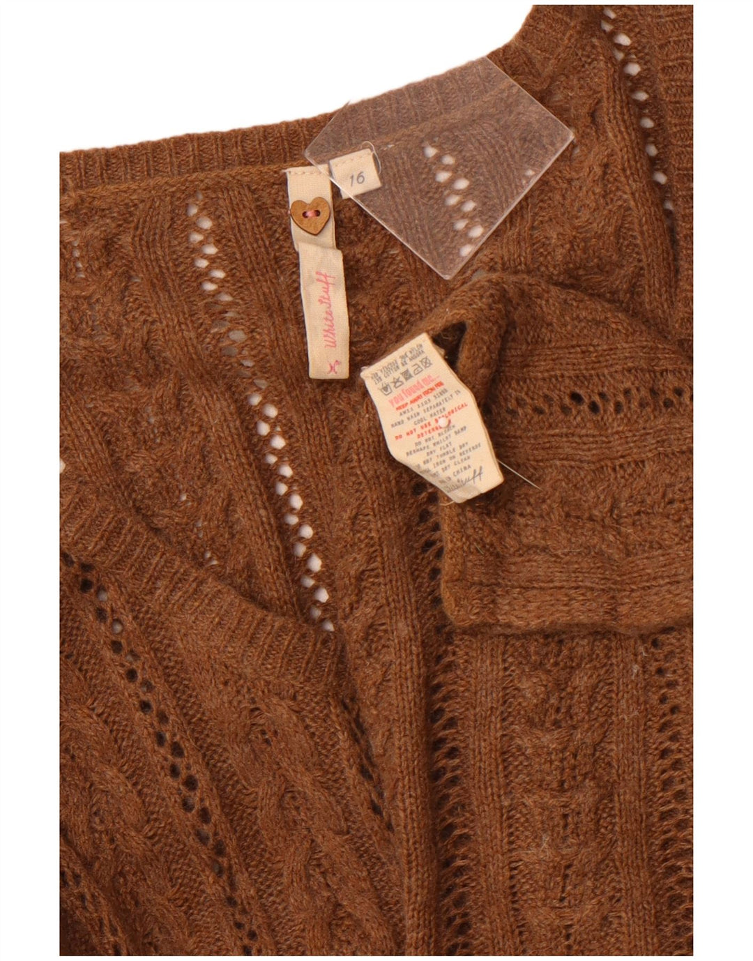 WHITE STUFF Γυναικεία ζακέτα πουλόβερ UK 16 μεγάλη καφέ βισκόζη