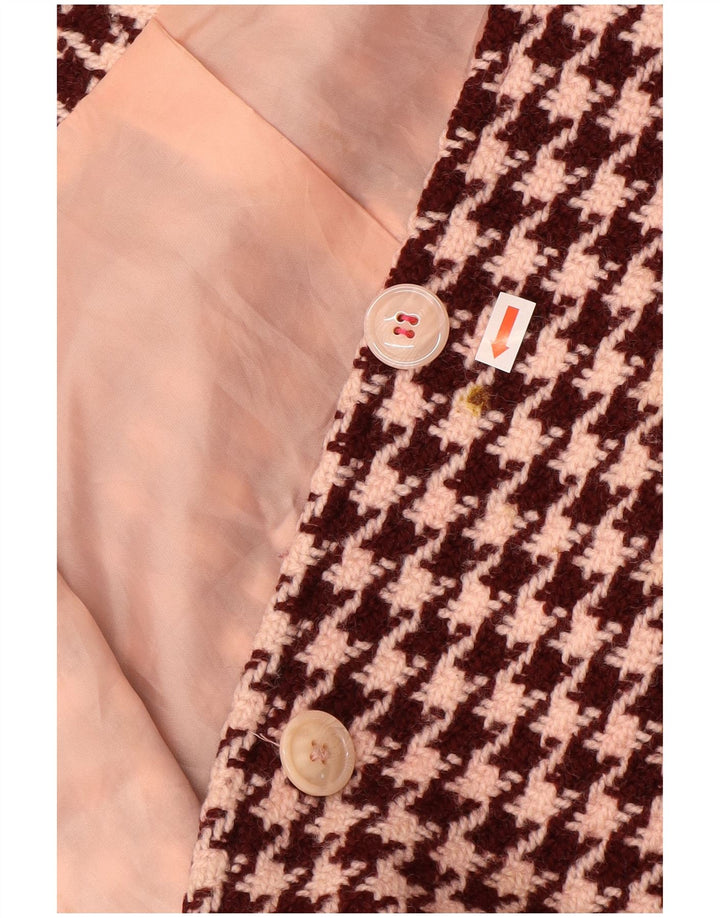 Vintage γυναικείο πανωφόρι UK 10 Small Burgundy Houndstooth μαλλί