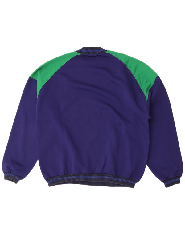 Ανδρικό vintage γραφικό φούτερ Jumper XL Navy Blue Colourblock Βαμβακερό