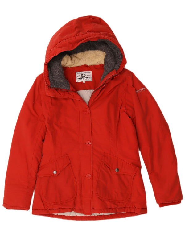 Woolrich Γυναικείο μπουφάν Parka με κουκούλα UK 14 μεσαίο κόκκινο βαμβακερό