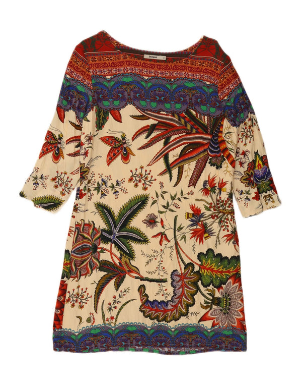 DESIGUAL Womens 3/4 Sleeve A-Line Dress EU 42 Large Multicoloured Floral