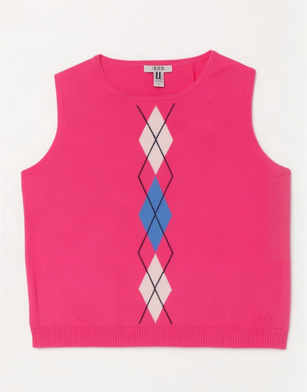 Izod Γυναικείο Petite Vest Tank Top UK 14 Large Pink Argyle/Diamond Cotton