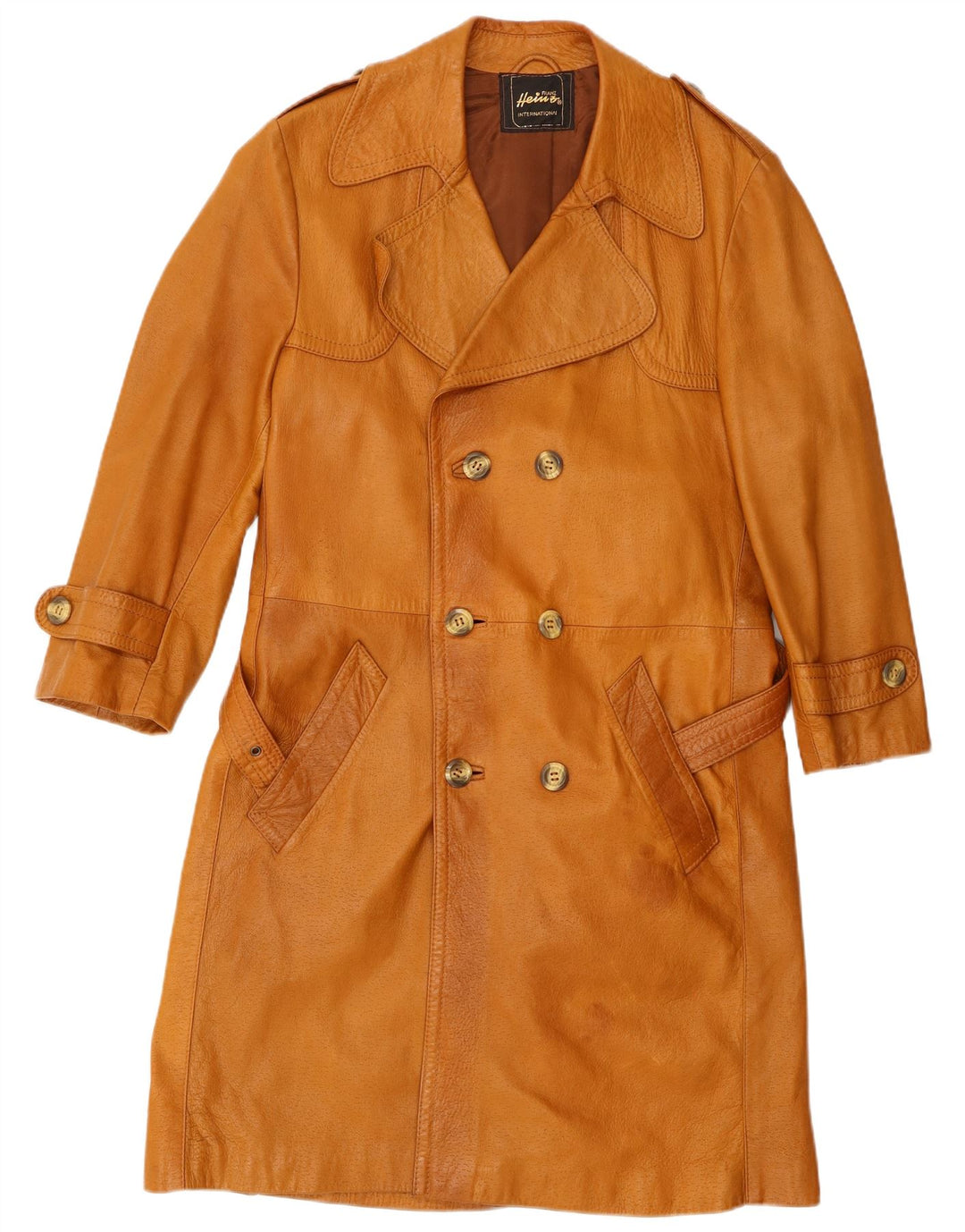 VINTAGE Ανδρικό Στρατιωτικό Δερμάτινο Παλτό EU 46 Small Beige