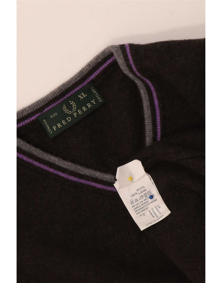 Fred Perry Ανδρικό πουλόβερ με V λαιμόκοψη XL Μαύρο μάλλινο