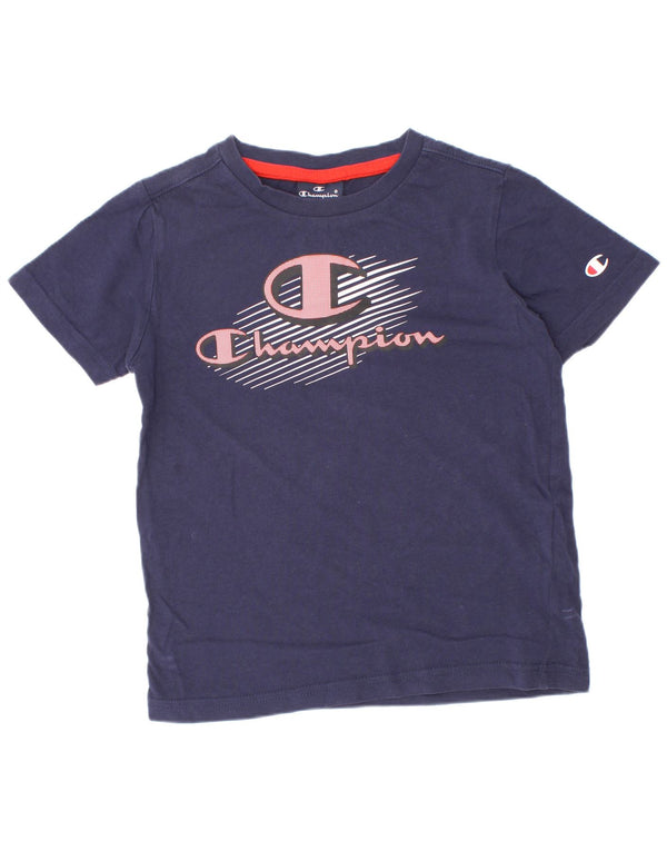 Champion Boys Graphic T-Shirt Top 5-6 Years XS Navy Blue Cotton