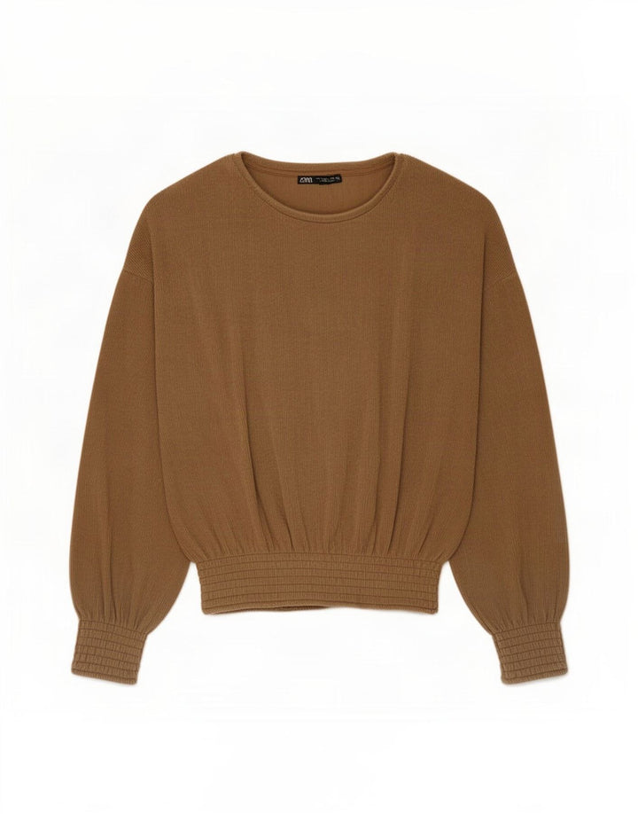 Zara Γυναικείο τοπ μακρυμάνικο UK 10 Small Brown Polyester