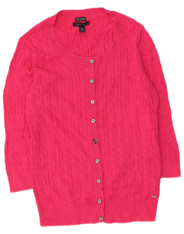 Tommy Hilfiger Γυναικείο πουλόβερ ζακέτα με 3/4 μανίκια UK 12 μέτριο ροζ βαμβακερό