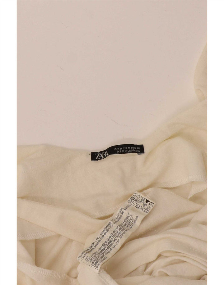 Zara Γυναικείο Αμάνικο Crop Top UK 12 Medium Off White Viscose