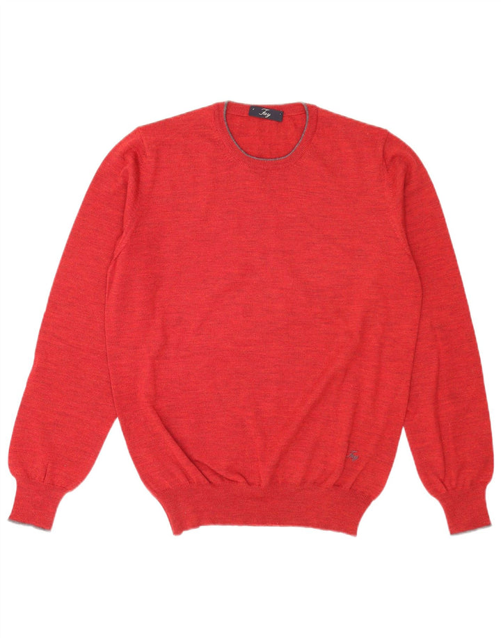 Πουλόβερ Fay Mens Crew Neck Jumper IT 48 Medium Red Virgin Wool