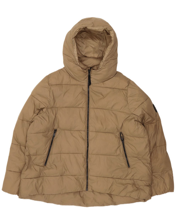 Zara γυναικείο μπουφάν με κουκούλα UK 20 2XL Beige Polyester