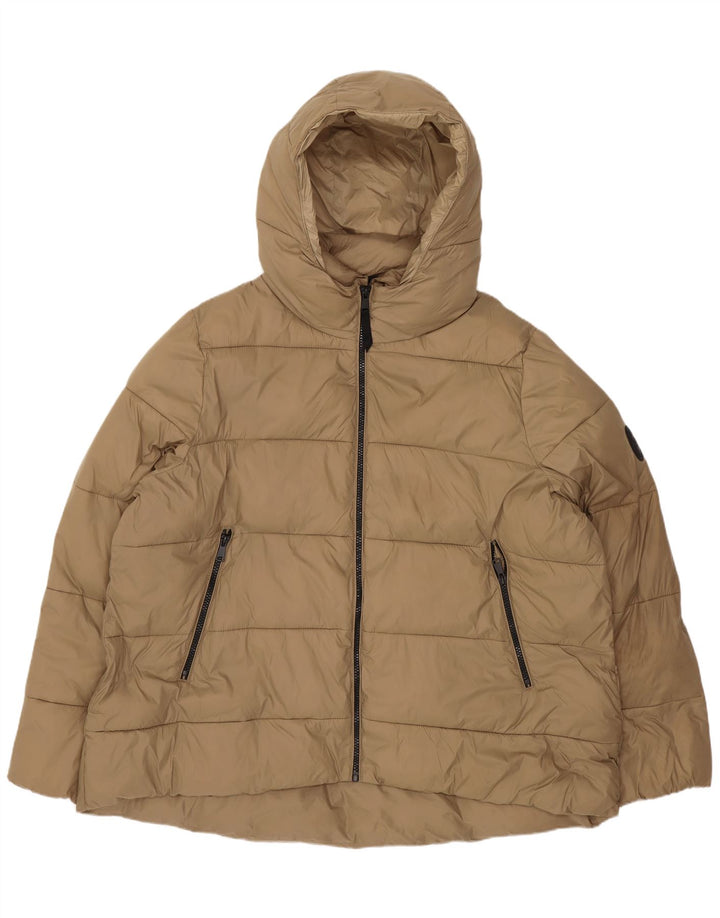 Zara γυναικείο μπουφάν με κουκούλα UK 20 2XL Beige Polyester
