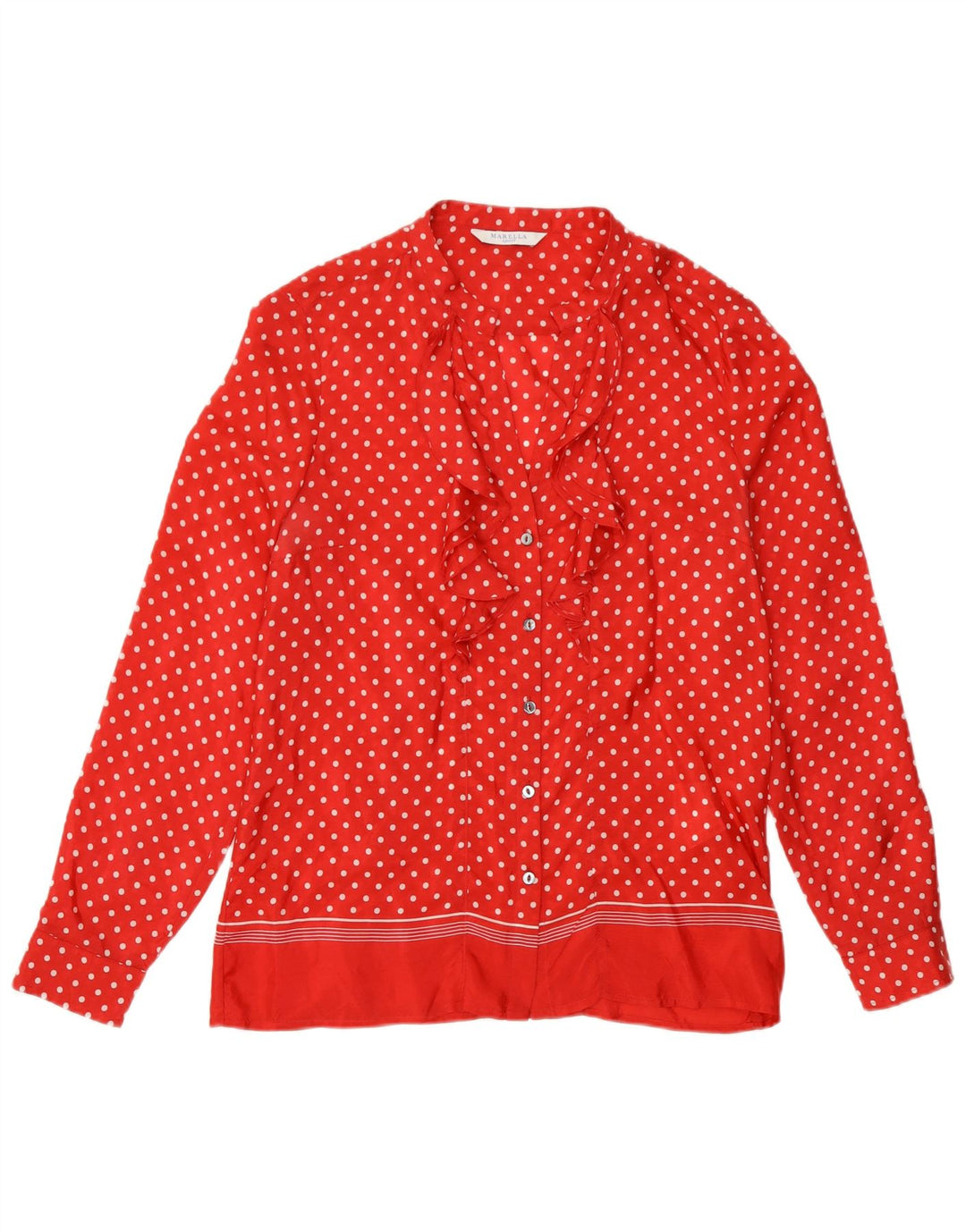Marella γυναικείο πουκάμισο με βολάν μπλούζα UK 10 Small Red Pot Silk