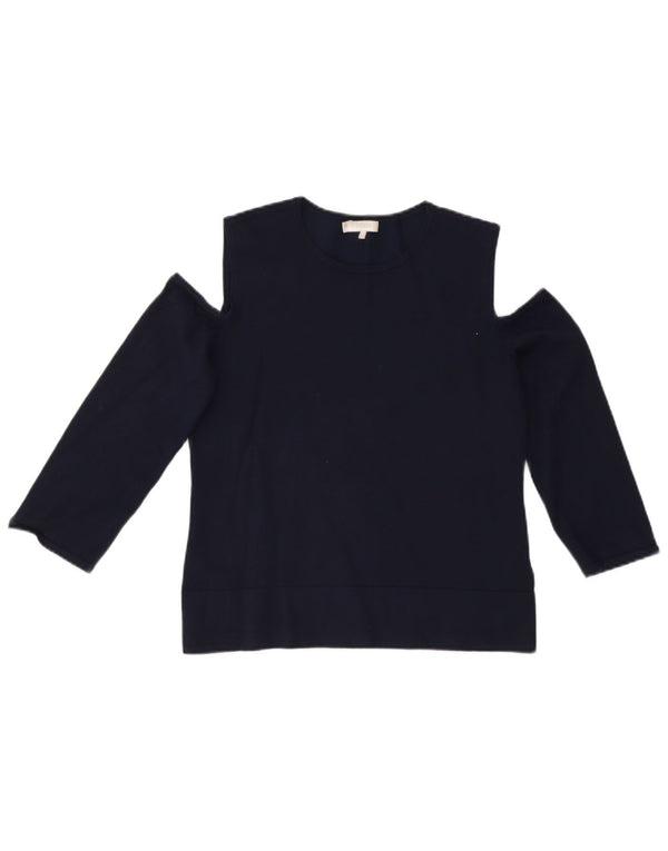Hobbs Womens Off Shoulder Top 3/4 μανίκια UK 12 Medium Navy Blue Viscose