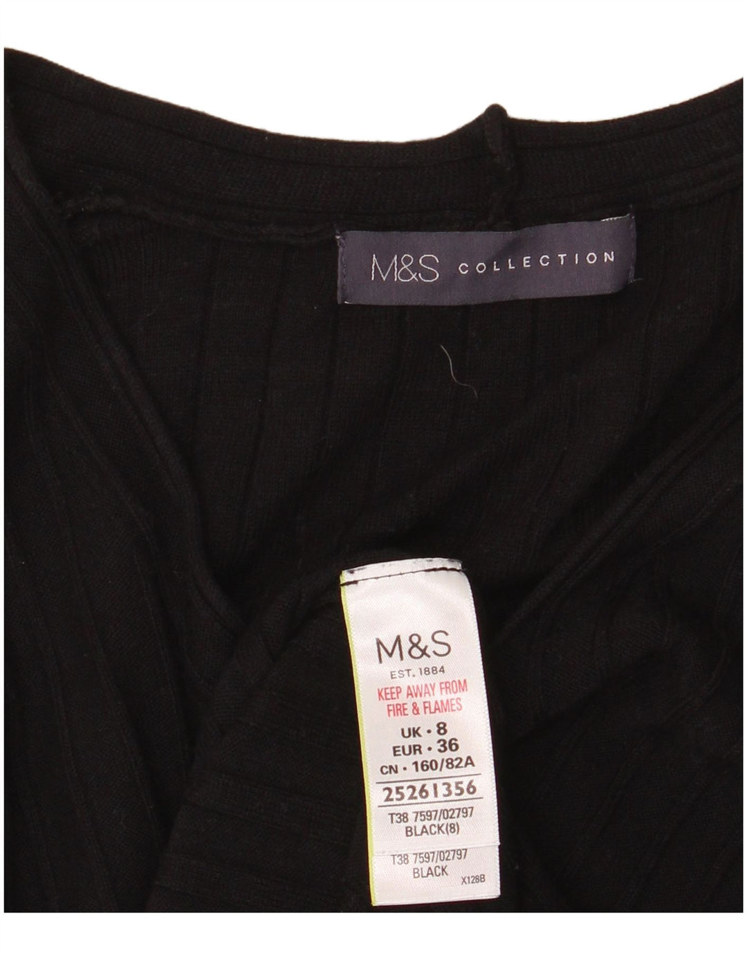 Marks & Spencer Γυναικείο πουλόβερ με λαιμόκοψη με V λαιμόκοψη UK 8 Small Black Viscose