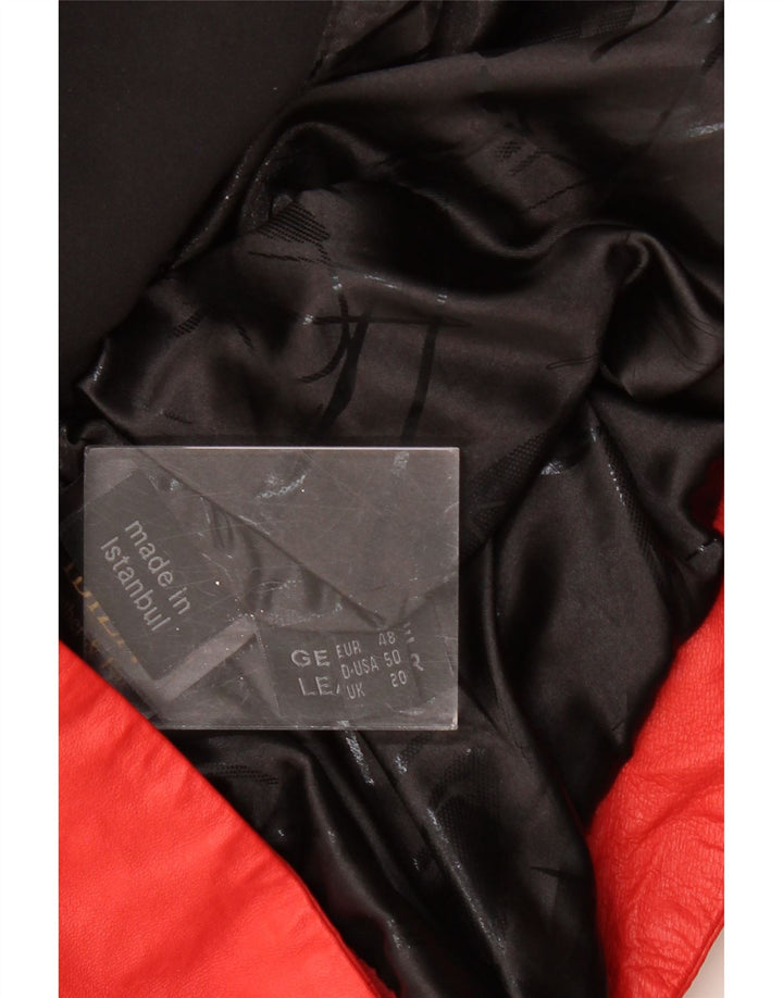 IBIZA Γυναικείο Δερμάτινο Μπουφάν με κουκούλα UK 20 2XL Κόκκινο Δερμάτινο μπλοκ χρώματος