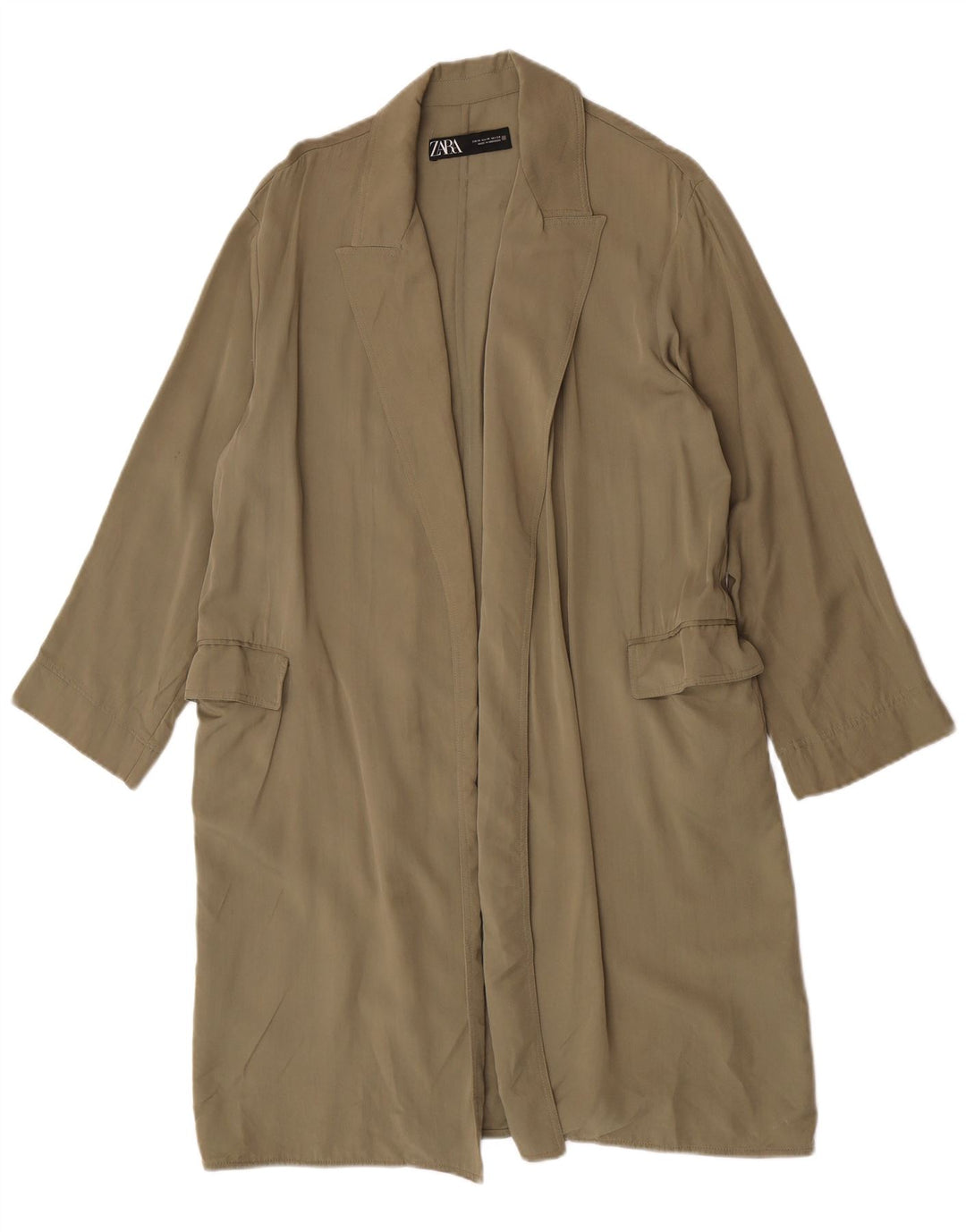 Zara Γυναικείο ανοιχτό πανωφόρι UK 14 Medium Khaki Lyocell