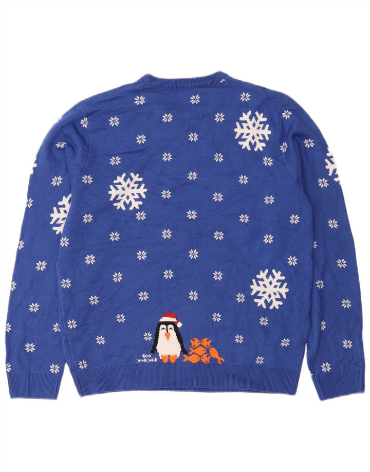 Marks & Spencer Ανδρικό πουλόβερ με λαιμόκοψη μεσαίου μπλε χειμώνα