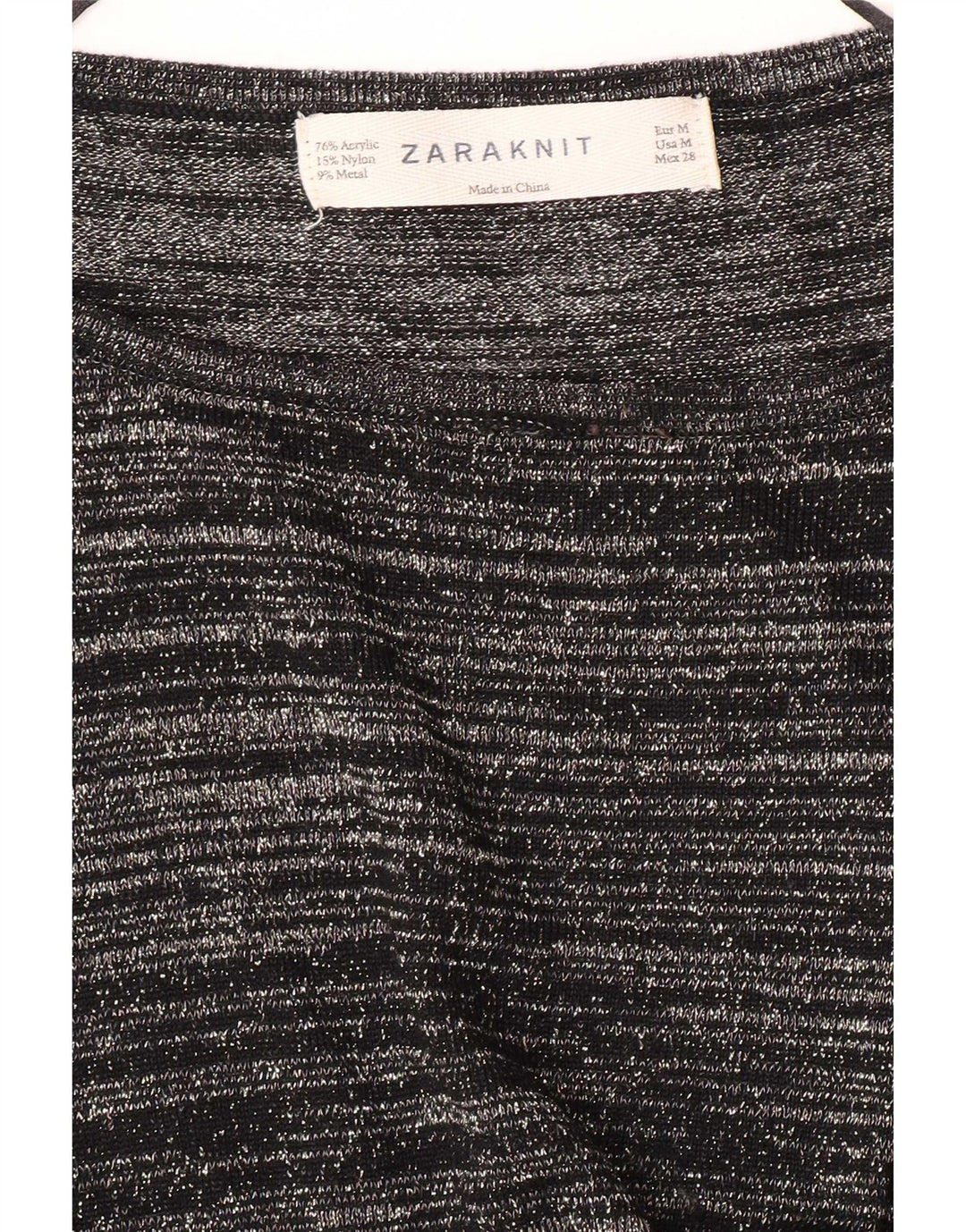 Zara γυναικείο τοπ Μακρύ μανίκι UK 12 μεσαίο μαύρο ριγέ ακρυλικό