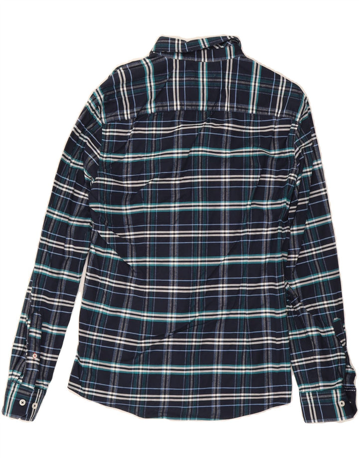 CREW CLOTHING Mens Stretch Flannel Shirt Medium Navy Blue Check Cotton Vintage Crew Clothing and Second-Hand Crew Clothing from Messina Hembry 