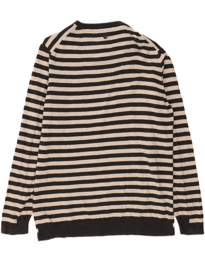 FAT FACE Ανδρικό πουλόβερ με λαιμόκοψη XL γκρι βαμβακερό ριγέ