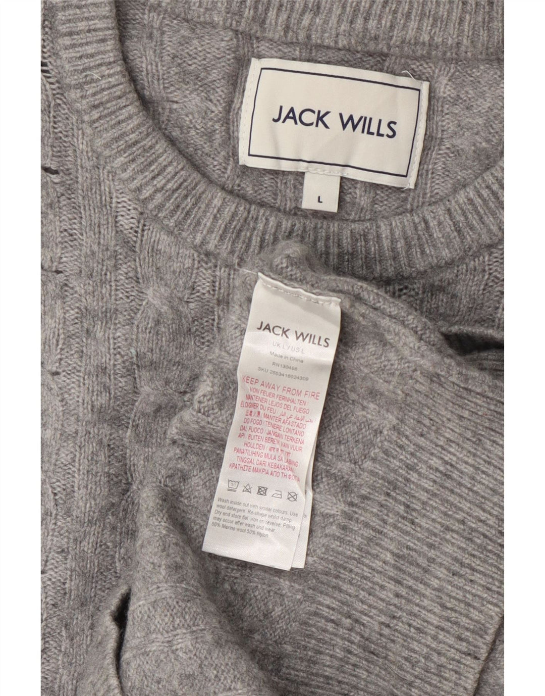 Jack Wills Γυναικείο πουλόβερ με λαιμόκοψη UK 14 Large Grey Wool