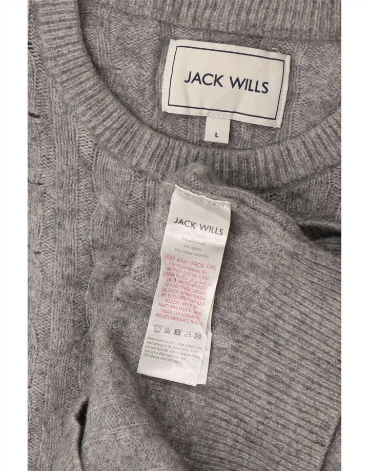 Jack Wills Γυναικείο πουλόβερ με λαιμόκοψη UK 14 Large Grey Wool