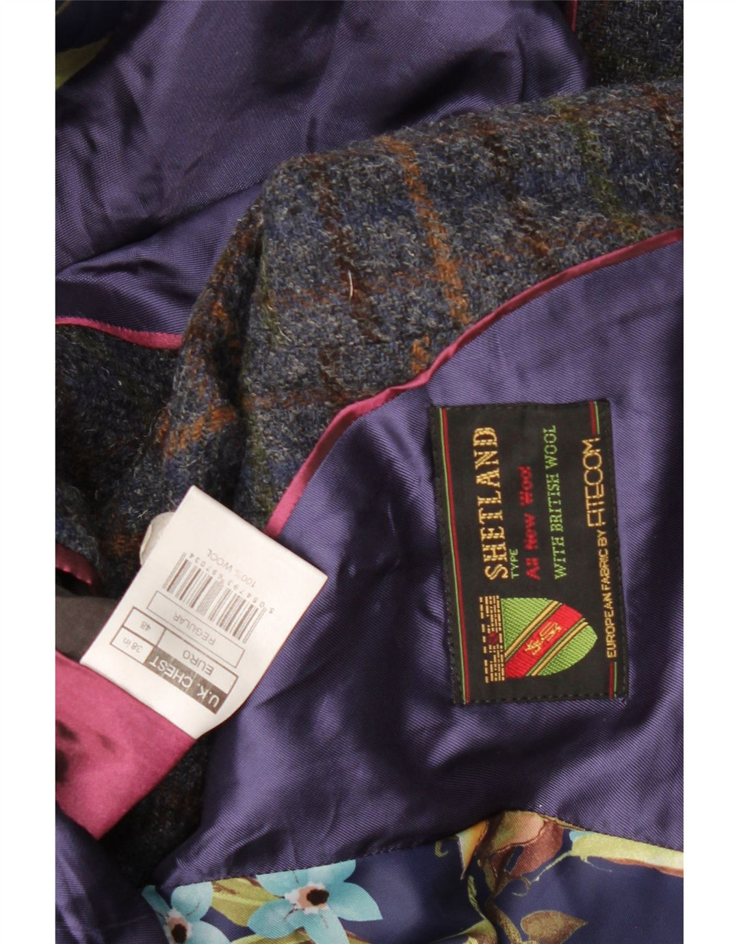 VINTAGE Ανδρικό σακάκι σακάκι με 2 κουμπιά UK 38 Medium Navy Blue Check Wool