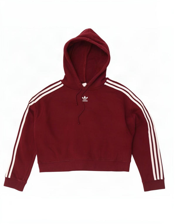 Adidas Γυναικεία Crop Oversized Hoodie Jumper UK 10 Small μπορντό βαμβάκι