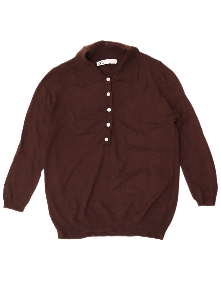 Zara Γυναικείο πουλόβερ Polo Neck Jumper UK 12 μεσαίο καφέ πολυεστέρας