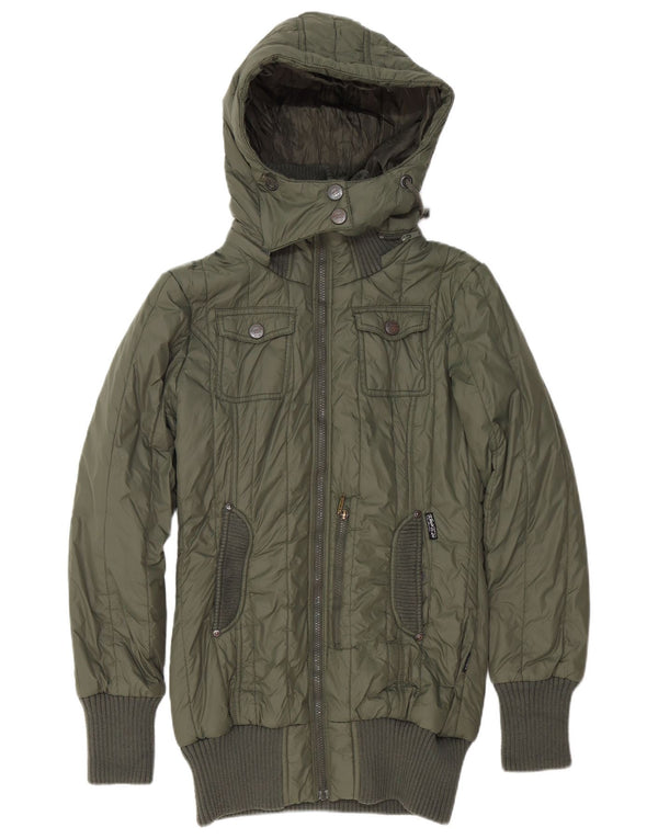 KHUJO Γυναικείο μπουφάν με κουκούλα UK 14 Large Green Polyester