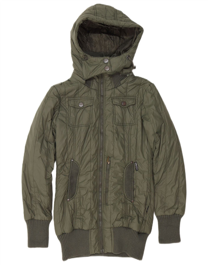 KHUJO Γυναικείο μπουφάν με κουκούλα UK 14 Large Green Polyester