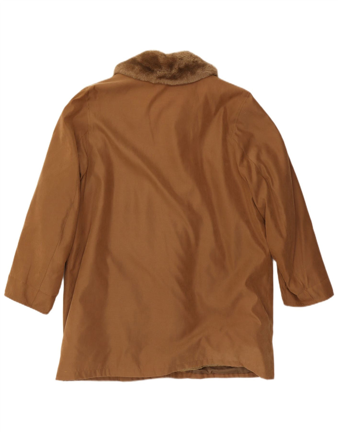 VINTAGE Γυναικείο Παλτό Sherpa UK 16 Large Brown Πολυεστέρας