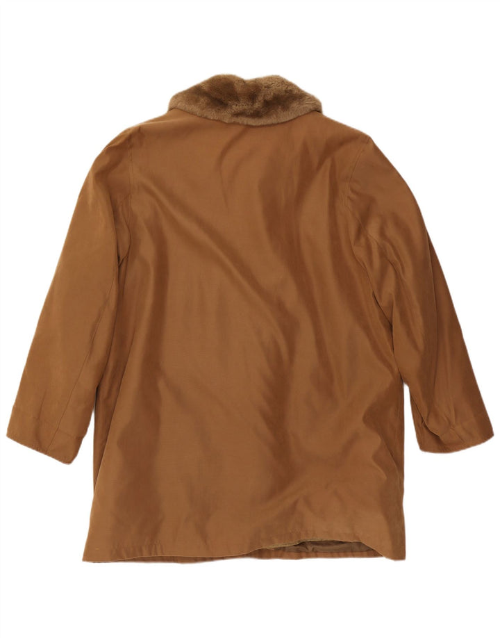 VINTAGE Γυναικείο Παλτό Sherpa UK 16 Large Brown Πολυεστέρας